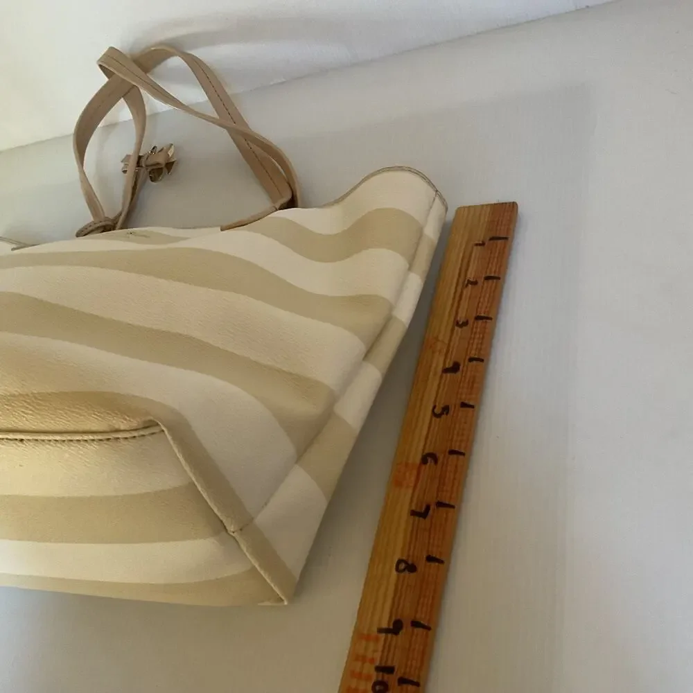 Kate Spade New York Striped Tote Bag Cream Beige Spade Charm Bow Shopper